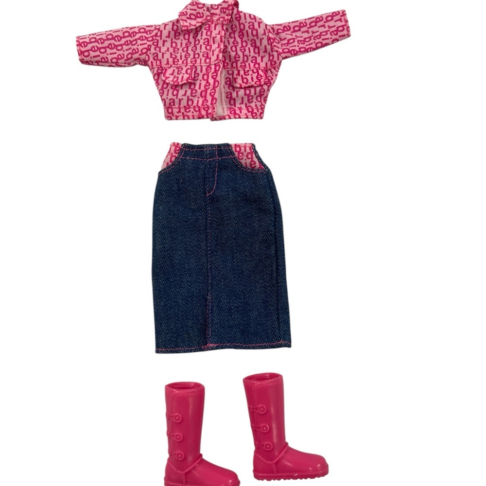 Barbie Pink Top and Denim Skirt Complete Set Vintage & Rare Find From 1990-2000